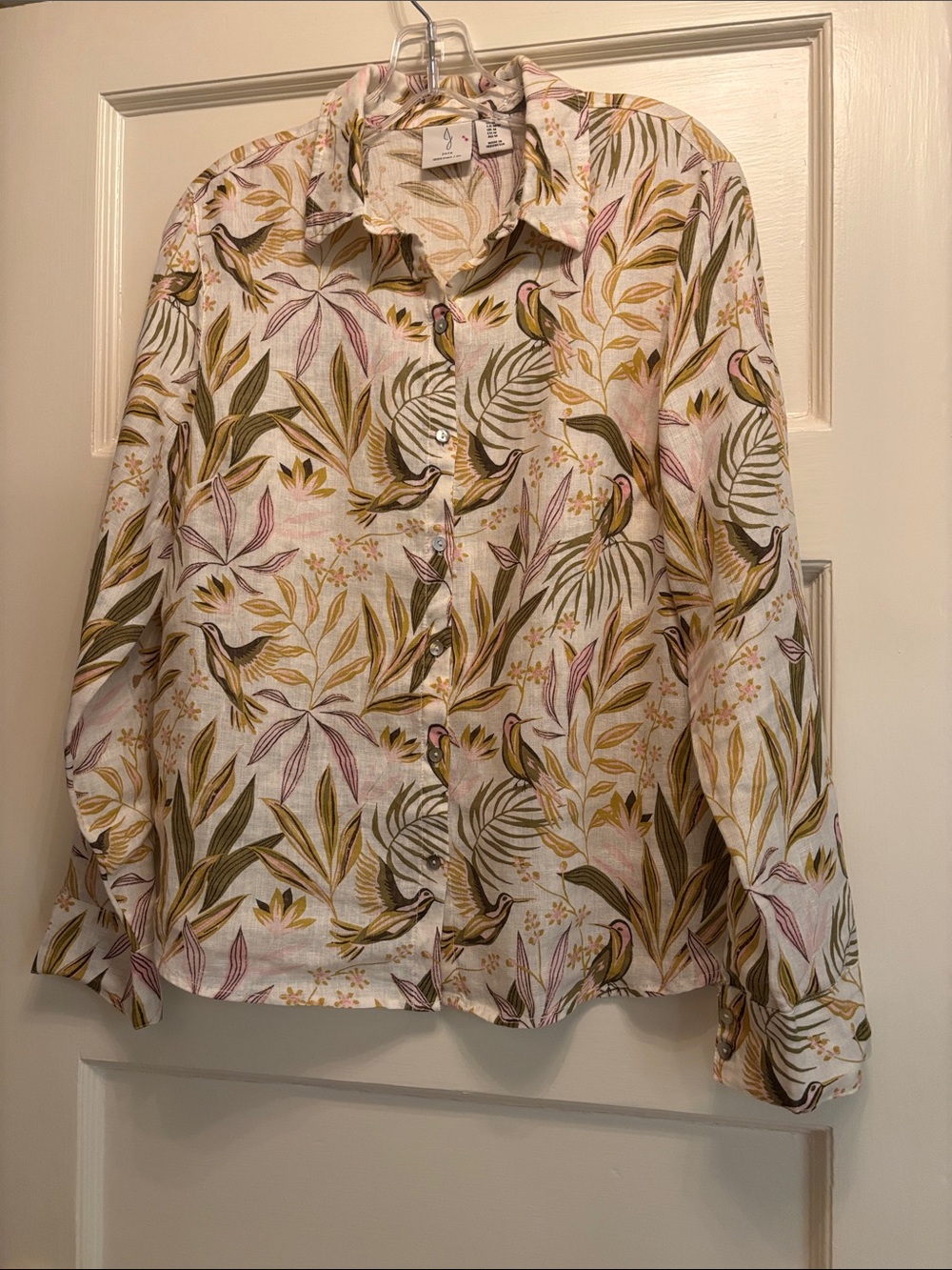 Joie  Linen Lightweight  Botanical Button-Up Shirt Size M